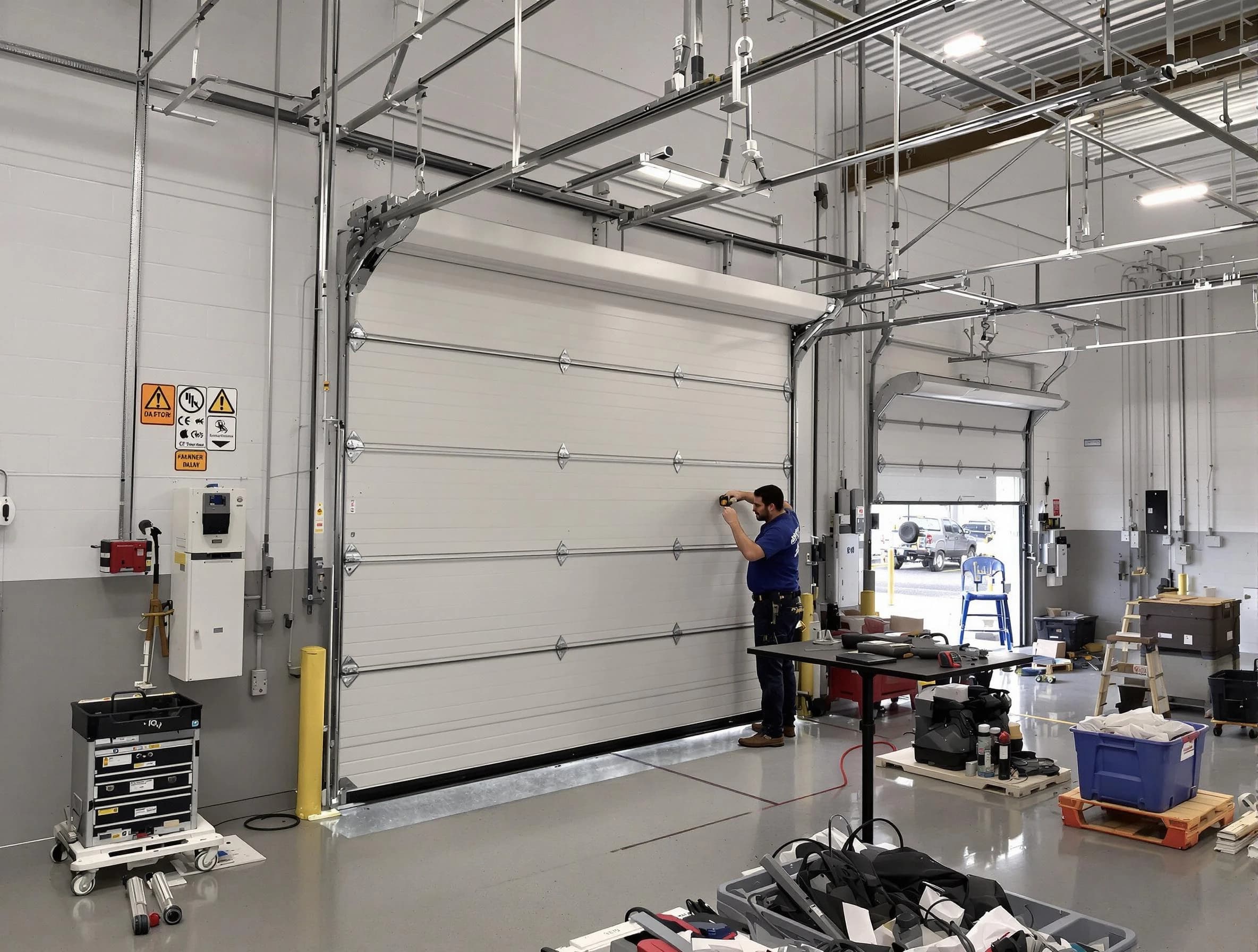 Commercial garage door repair being performed by Cambridge Garage Door Repair expert in Cambridge