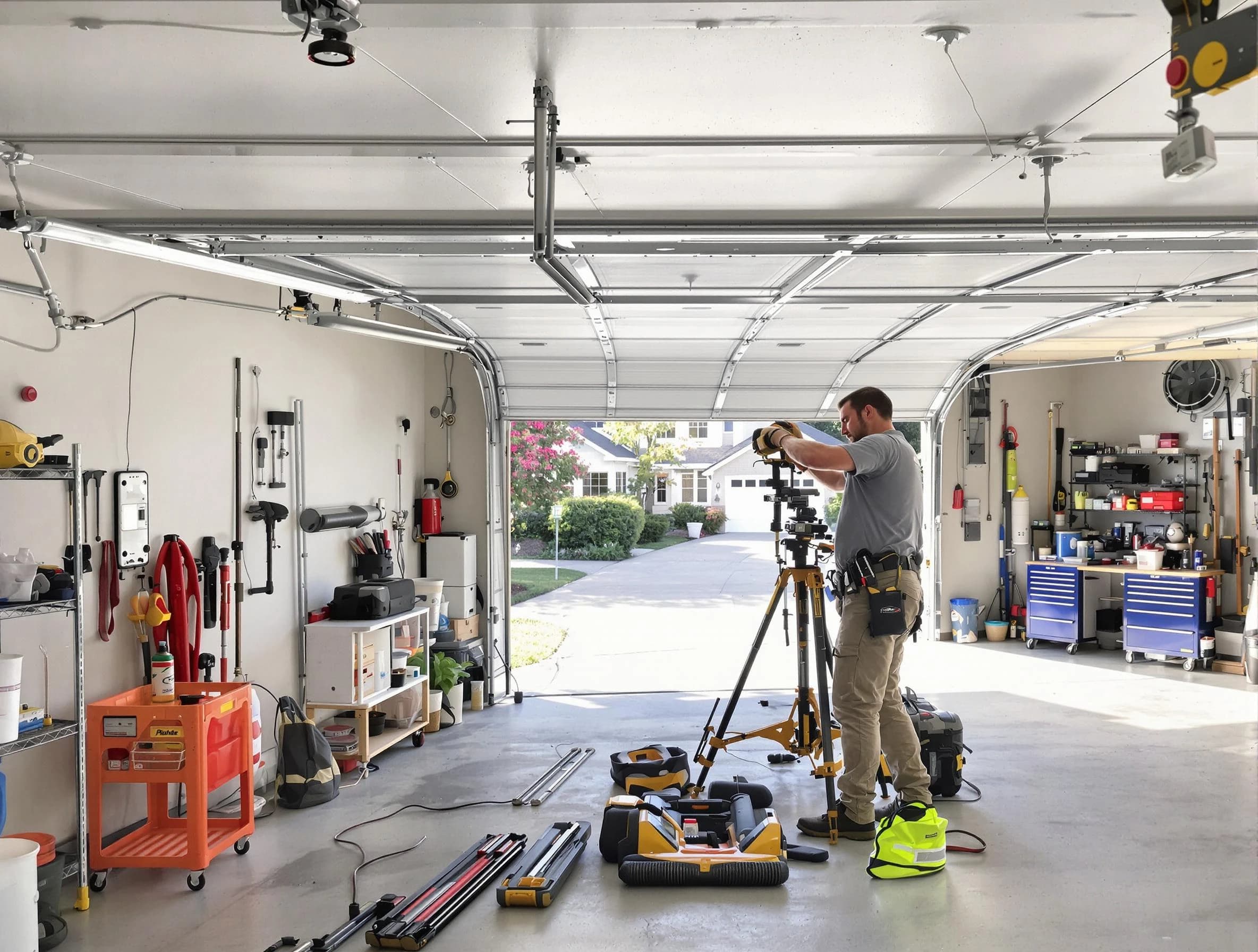 Cambridge Garage Door Repair specialist performing laser-guided track alignment in Cambridge