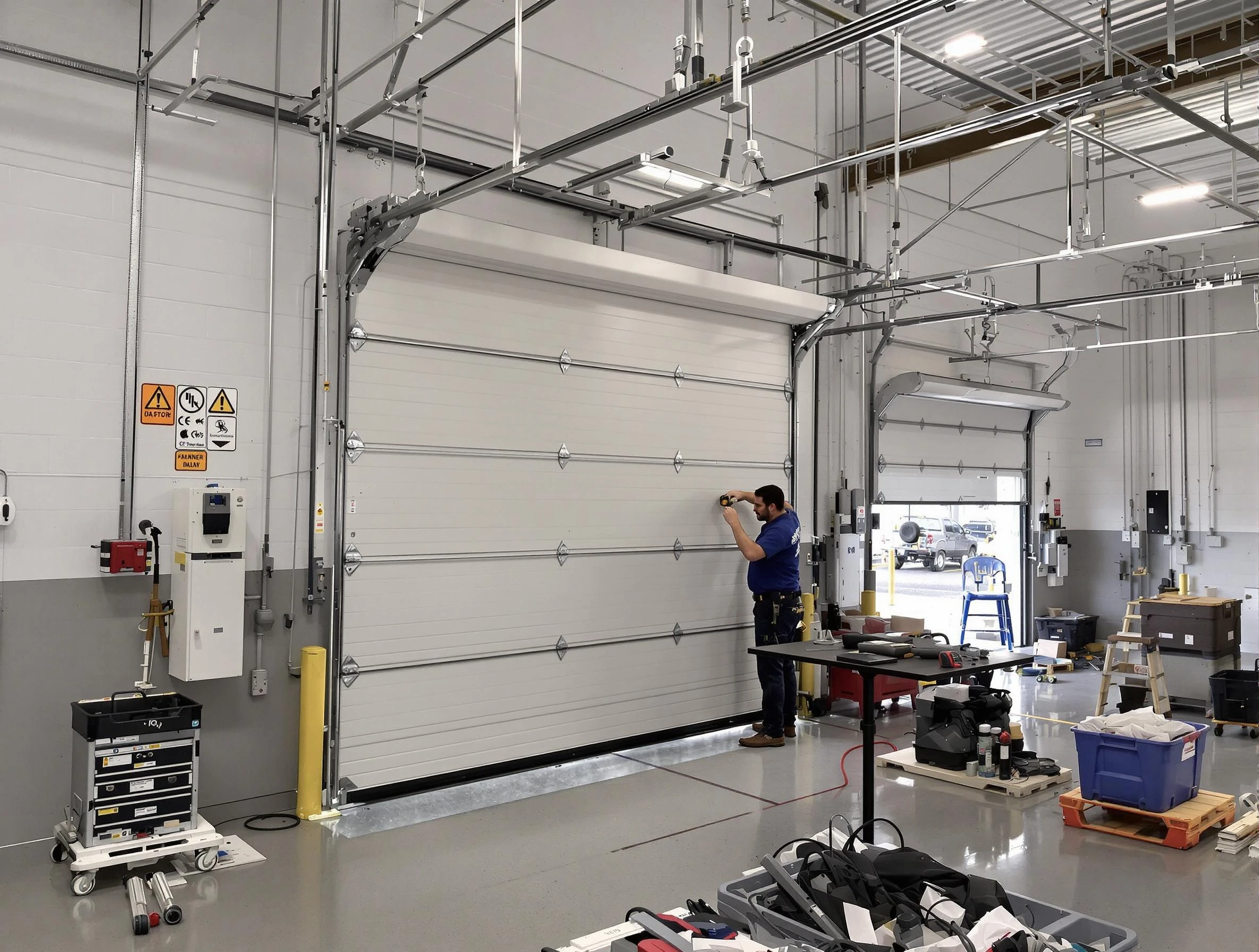 Commercial garage door repair being performed by Cambridge Garage Door Repair expert in Cambridge