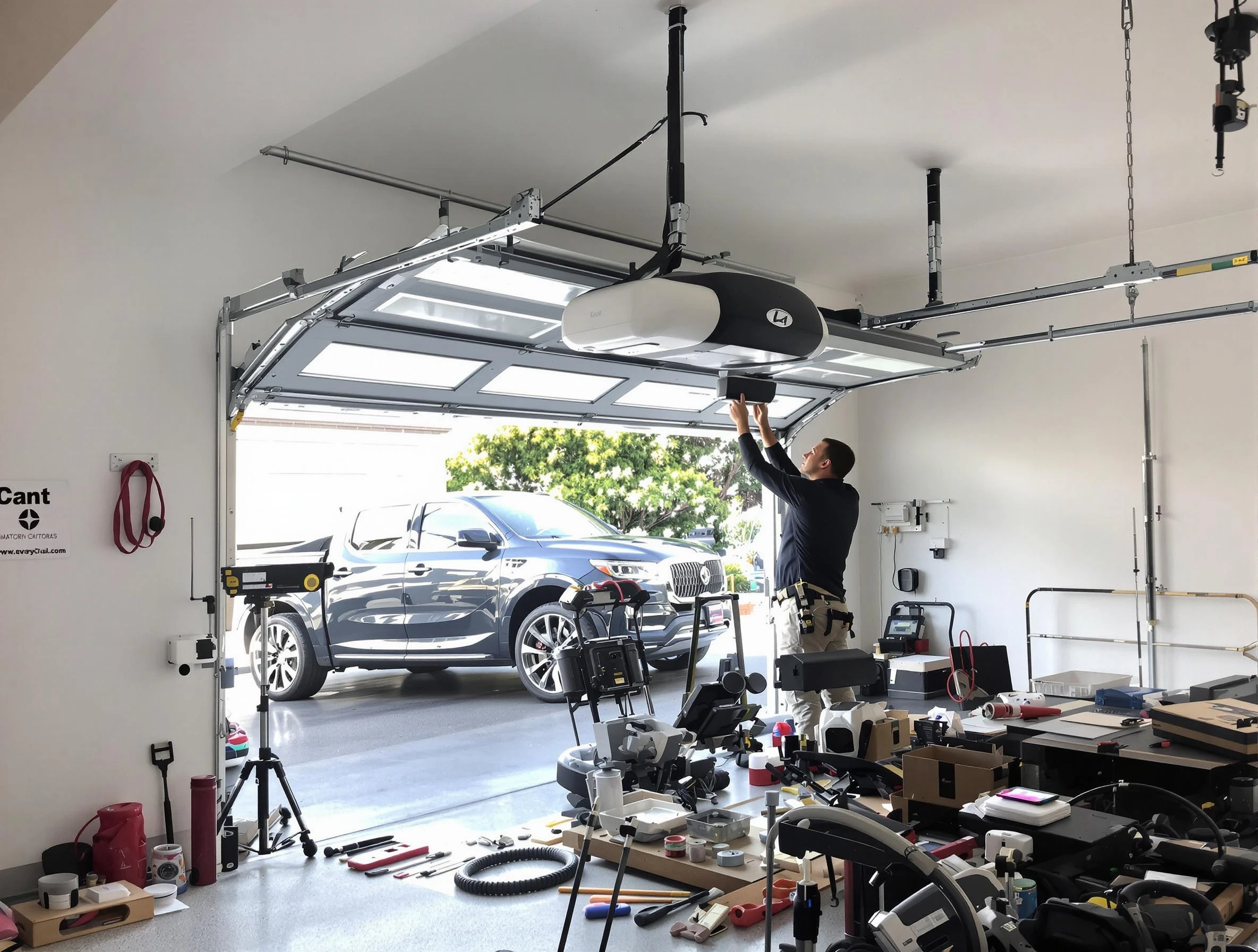 Cambridge Garage Door Repair specialist installing smart garage door opener system in Cambridge home