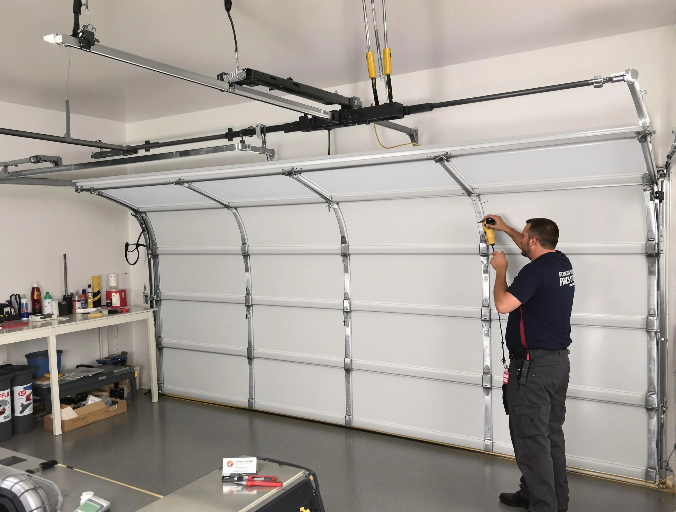 Cambridge Garage Door Repair certified technician performing overhead door system repair in Cambridge