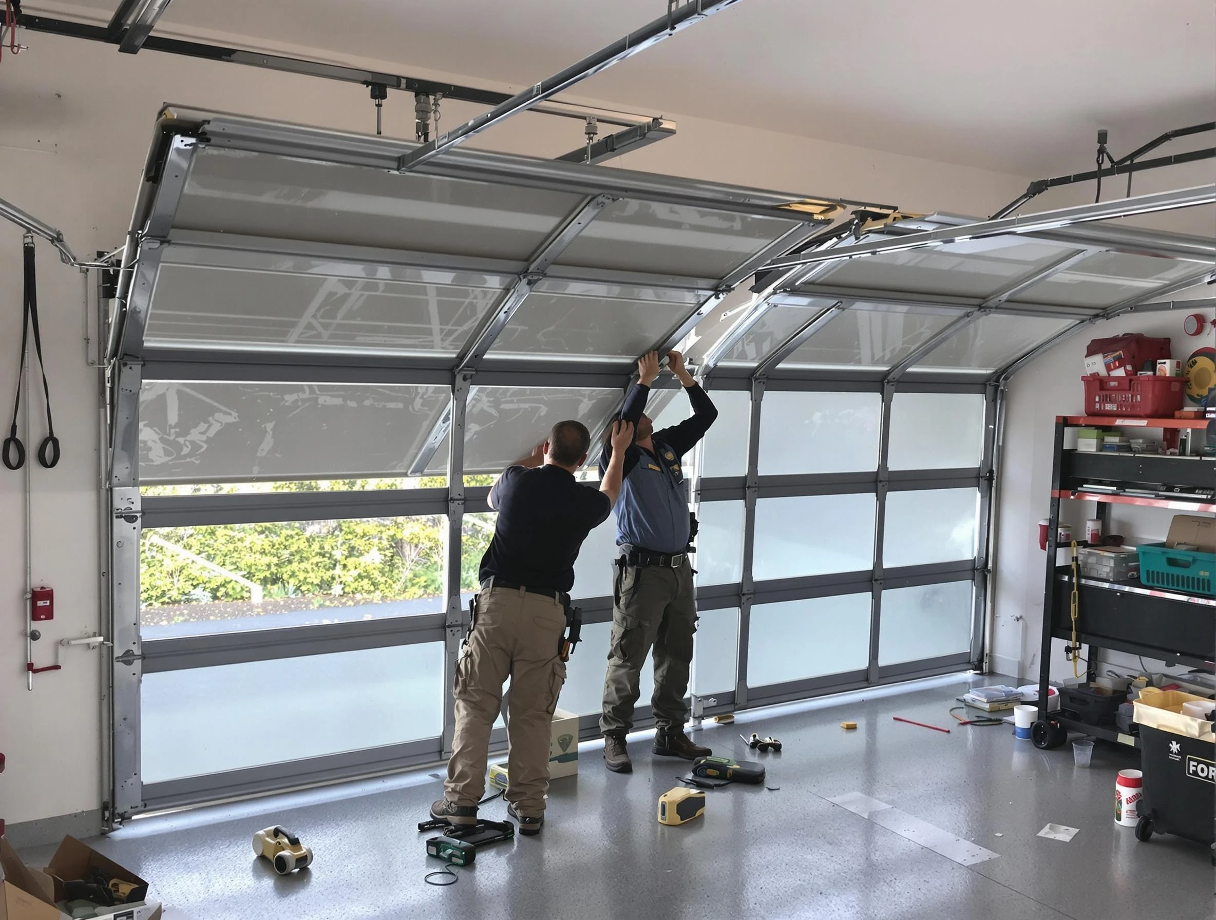Cambridge Garage Door Repair expert performing precise panel replacement on Cambridge garage door