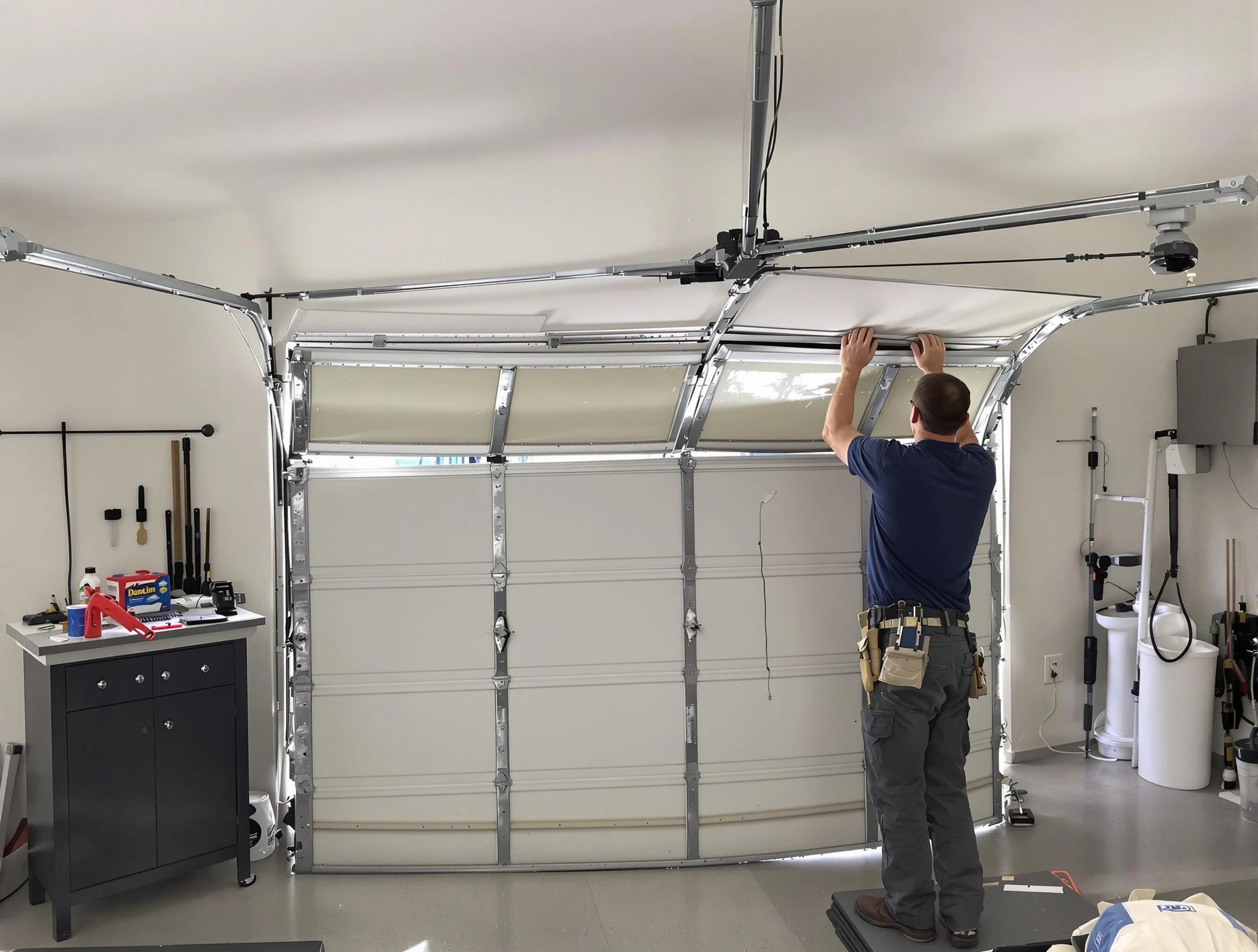 Cambridge Garage Door Repair specialist performing precise section replacement on Cambridge garage door