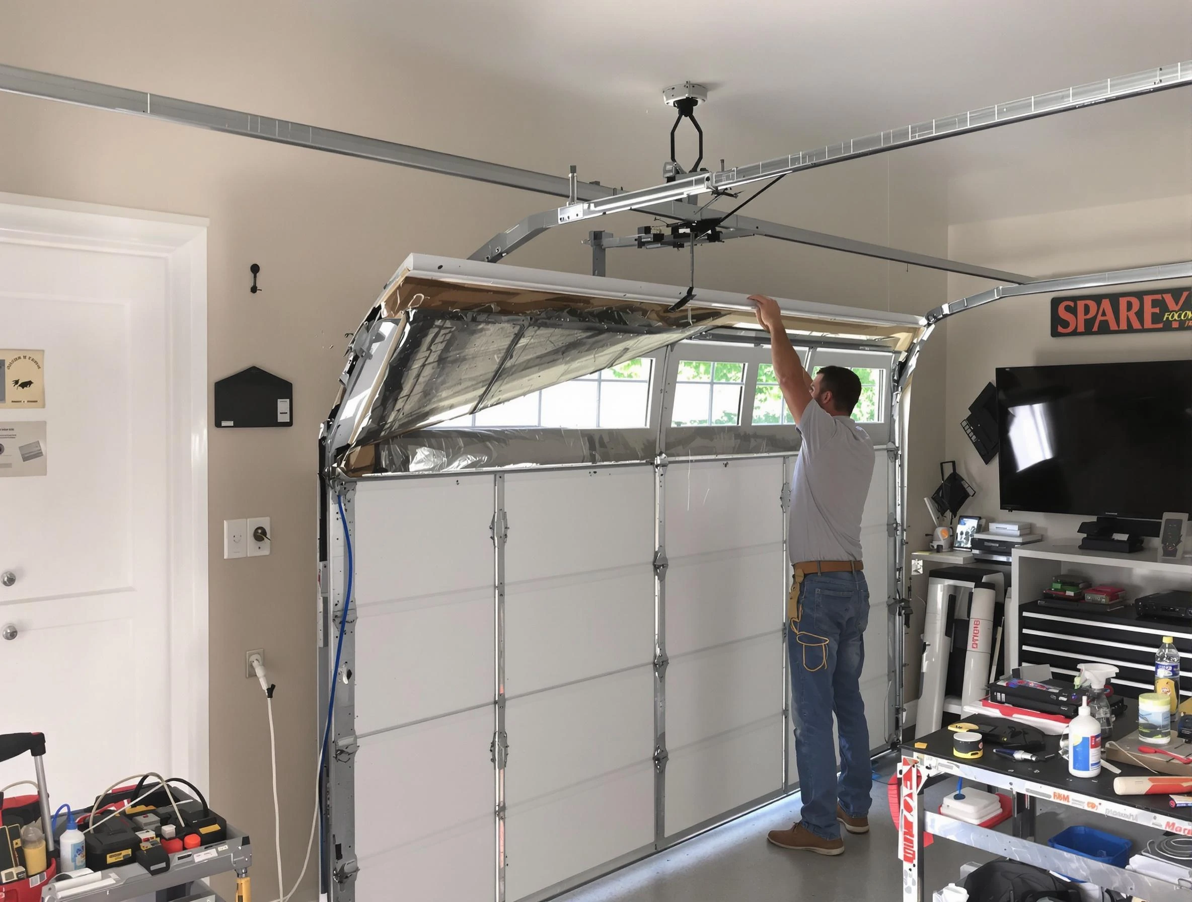 Garage door section replacement by Cambridge Garage Door Repair in Cambridge